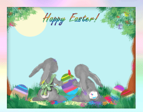 ANIMACJE WIELKANOC - Two-animated-bunnies-coloring-Easter-Eggs.gif