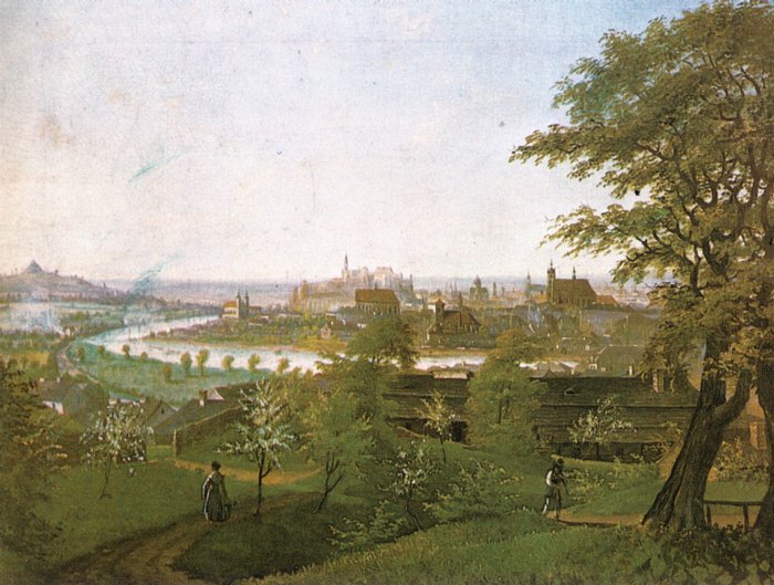 Kraków na starych obrazach i rycinach - J. K. Hruzik - Kraków od południa z Krzemionek podgórskich 1844 rok.jpg